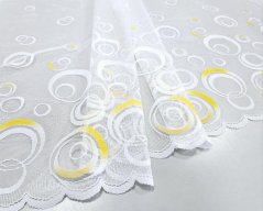záclona pletená draperka žlutá kolečka