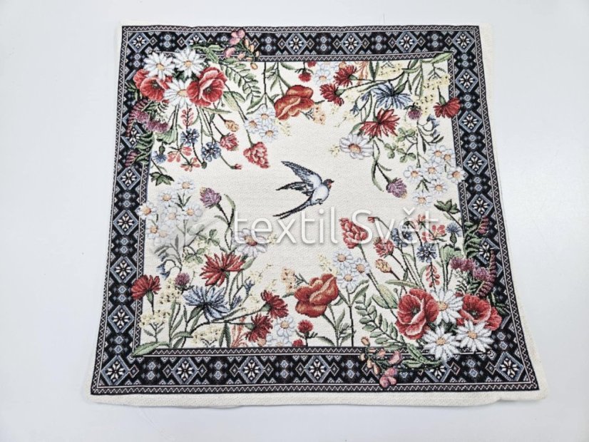 Povlak na polštářek "gobelín"- květiny, abstrakce - Povlak na polštářek GOBELÍN KVĚTINY, ABSTRAKCE: vlaštovka