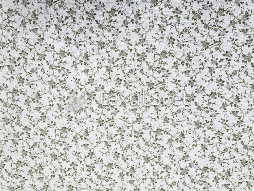 Dekorační látky směsové - dekorační látky směsové: zelené kytičky, režná