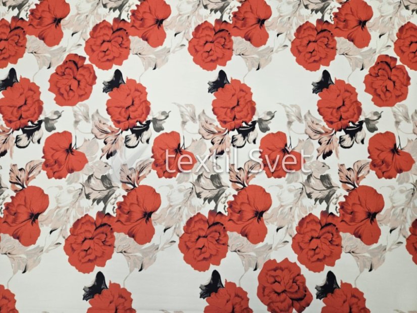 Teplákovina květiny, listy - Teplákovina vzor květinový: máky