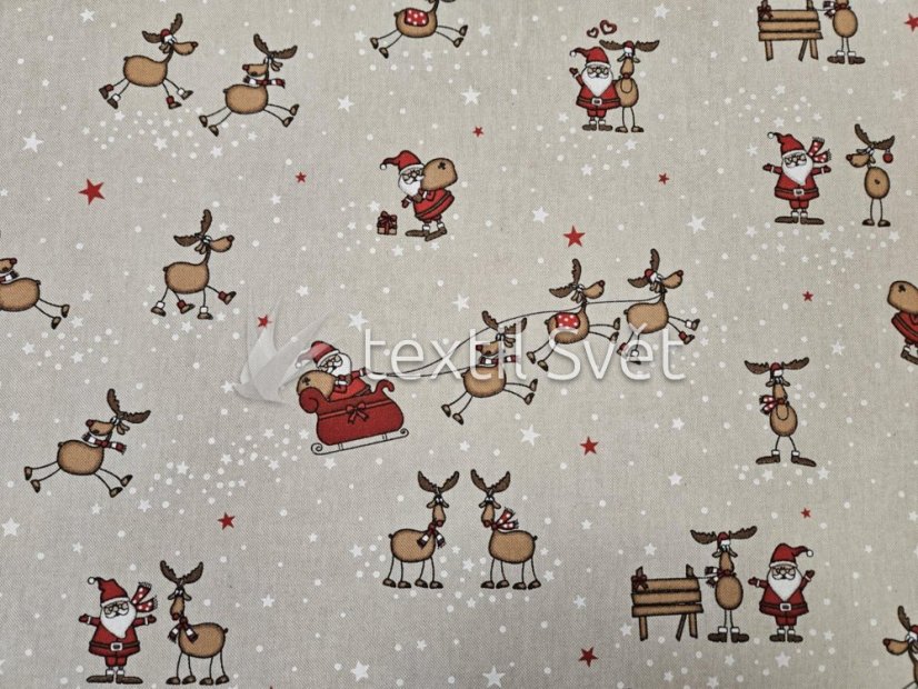 vánoční látky směsové - vánoční látky: sobíci se sáňkami vánoční látky směsové - vánoční látky: sobíci se sáňkami