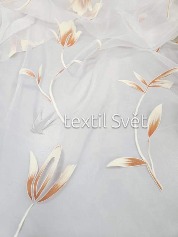 záclona vypalovaná, oranžové kytky 290cm - Výška [cm]: 290