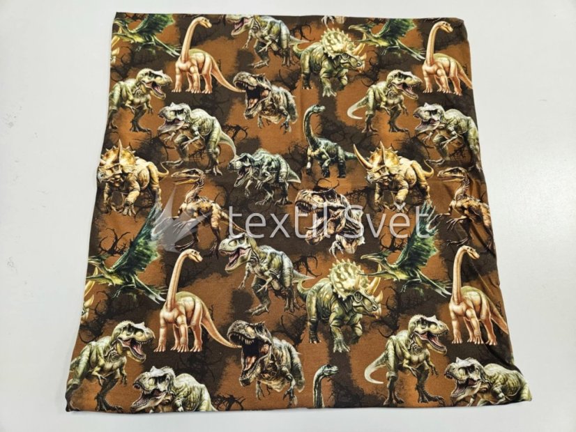 povlak na polštářek úplet 45x45 cm - povlak na polštářek úplet: dinosaurus hnědá