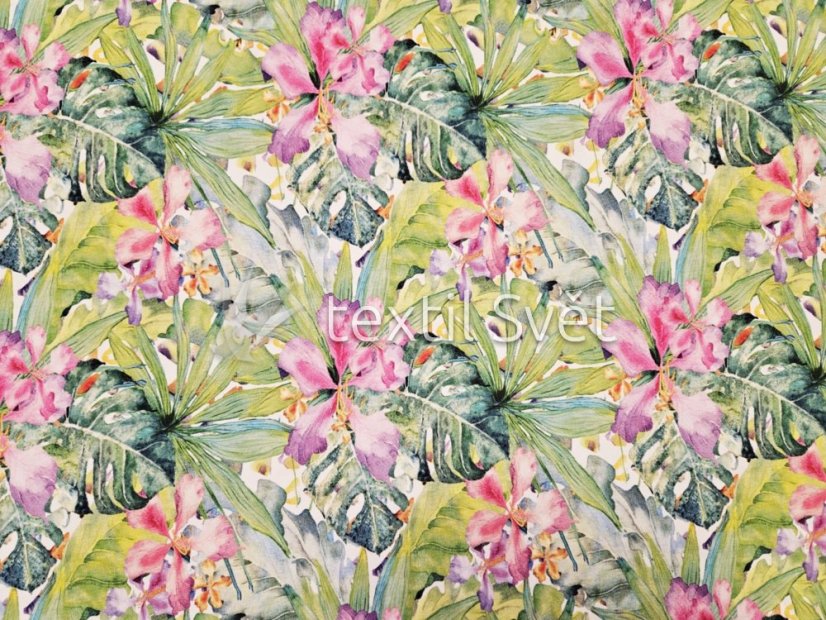 tričkoviny kytičky, listečky - tričkoviny kytičky, lístečky: monstera