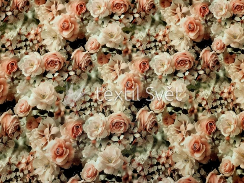 Teplákovina květiny, listy - Teplákovina vzor květinový: hnědá růže