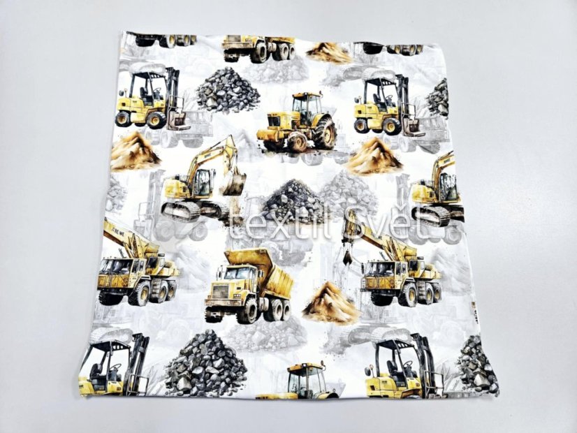 povlak na polštářek úplet 45x45 cm - povlak na polštářek úplet: bagry a kamení povlak na polštářek úplet 45x45 cm - povlak na polštářek úplet: bagry a kamení