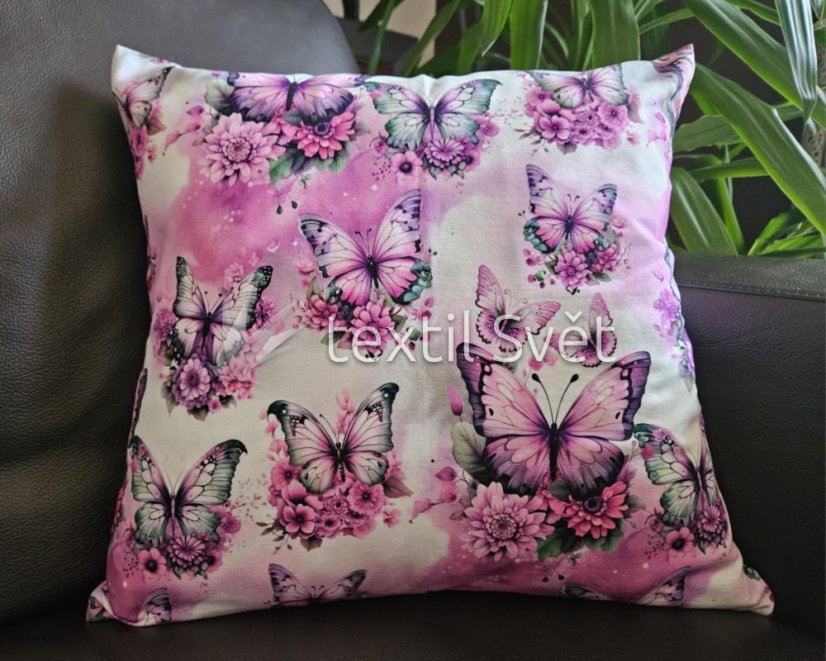 povlak na polštářek úplet 45x45 cm - povlak na polštářek úplet: motýlci růžová
