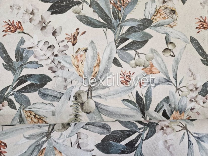 Dekorační látky směsové - dekorační látky směsové: velký květ, tmavý tyrkys