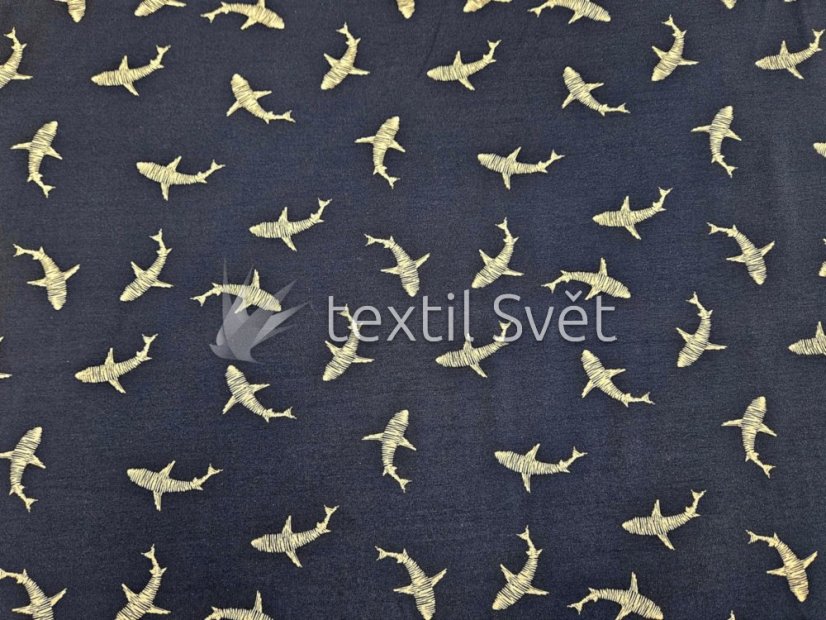 tričkoviny dětský vzor - tričkoviny dětský vzor: žraloci na modré