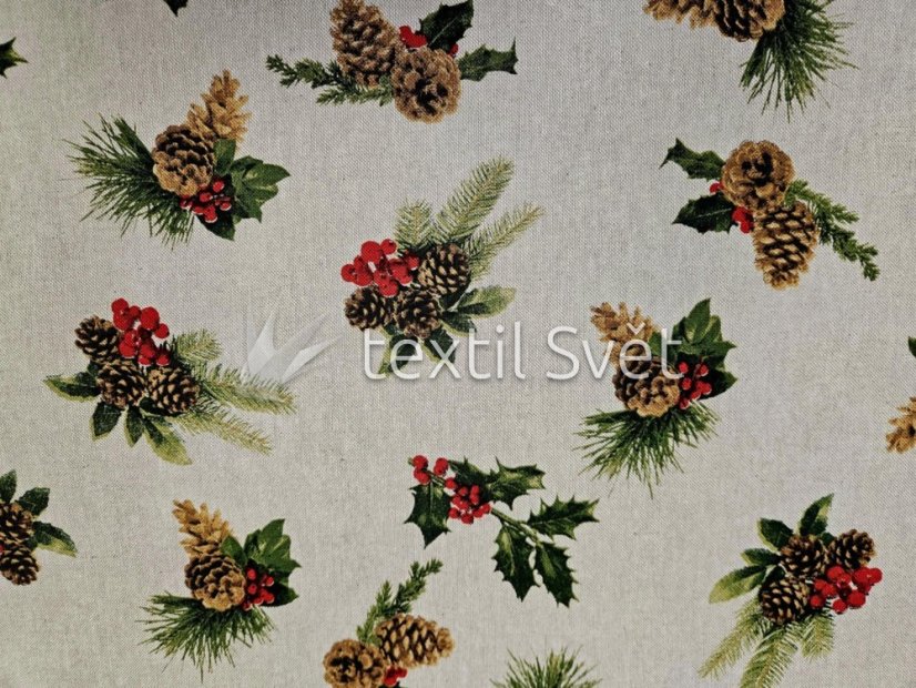 vánoční látky směsové - vánoční látky: šišky na režné 140 cm
