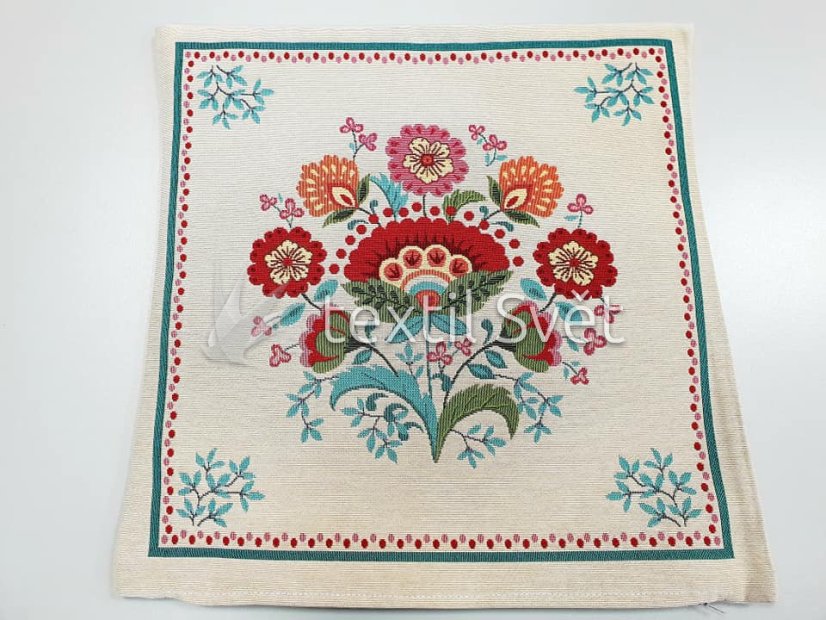 Povlak na polštářek "gobelín"- květiny, abstrakce - Povlak na polštářek GOBELÍN KVĚTINY, ABSTRAKCE: FOLKLOR