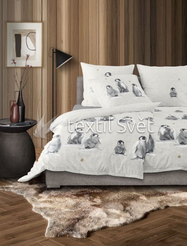 ložní souprava bavlněný flanel - flanel: tučňák smetana