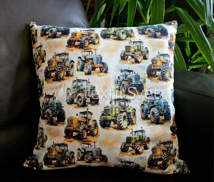 povlak na polštářek úplet 45x45 cm - povlak na polštářek úplet: traktory větší