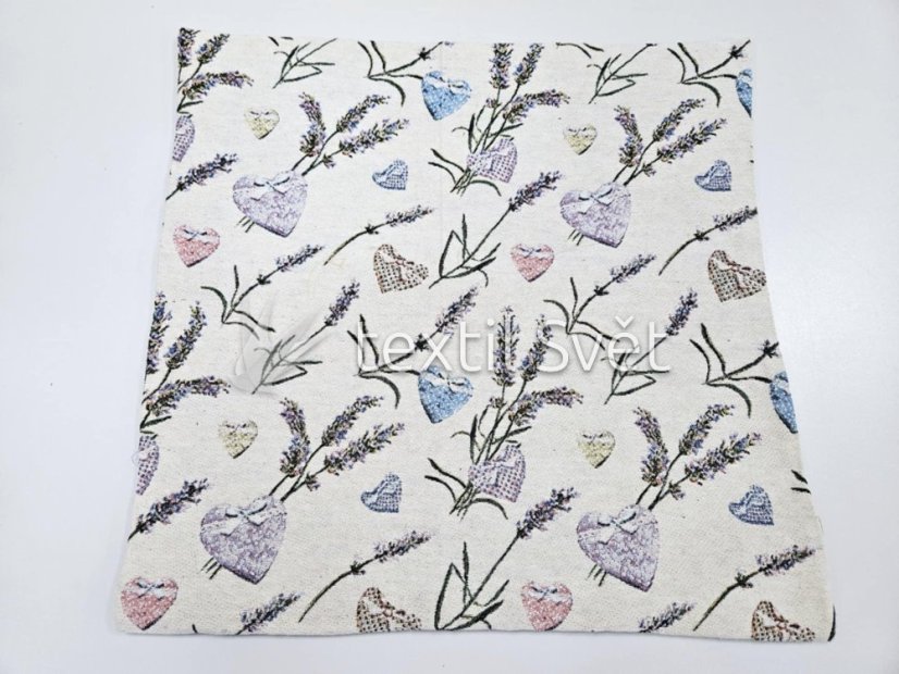 Povlak na polštářek "gobelín"- květiny, abstrakce - Povlak na polštářek GOBELÍN KVĚTINY, ABSTRAKCE: levandule, srdíčko