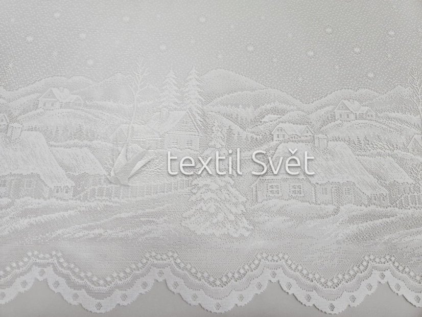 vánoční záclony - vánoční záclony: záclona pletená chaloupky 150 cm