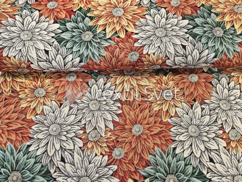 gobelínové látky - gobelínová látka: jiřiny