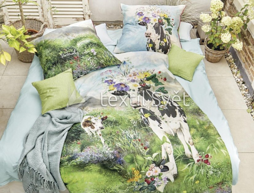 Ložní souprava bavlněný satén IRISETTE - ložní souprava bavlněný satén Irisette: kravička s kytkou Ložní souprava bavlněný satén IRISETTE - ložní souprava bavlněný satén Irisette: kravička s kytkou