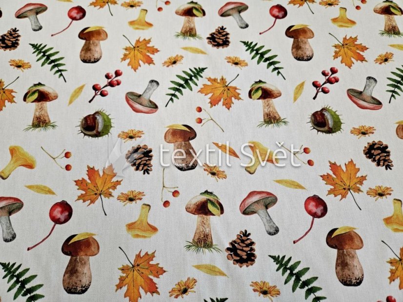 Dekorační látky směsové - dekorační látky směsové: hříbky na bílé