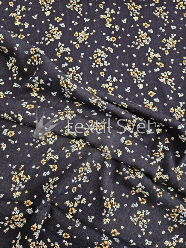 sleva viskozy šatovka - viskoza šatovka: kytičky na tmavě modré crash sleva viskozy šatovka - viskoza šatovka: kytičky na tmavě modré crash