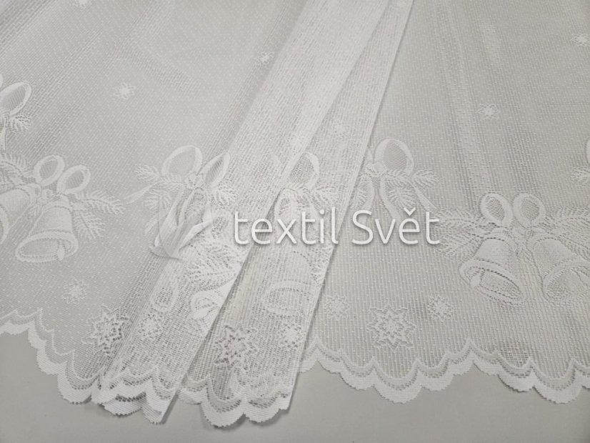 vánoční záclony - vánoční záclony: záclona pletená zvonečky 90 cm