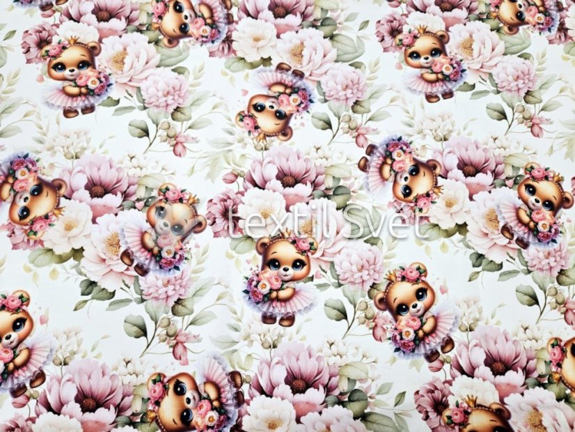 povlak na polštářek úplet 45x45 cm - povlak na polštářek úplet: medvídci s pivoňkou