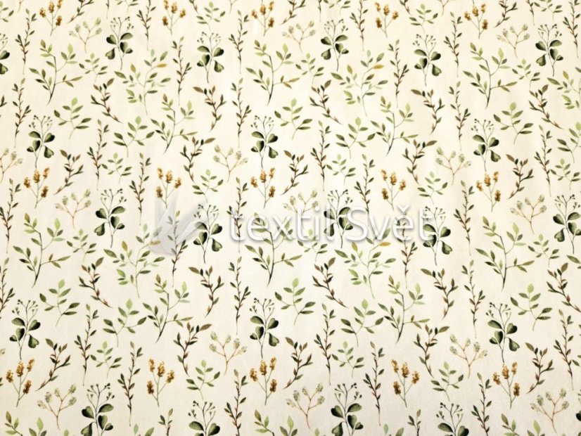 tričkoviny kytičky, listečky - tričkoviny kytičky, lístečky: jemné zelené lístečky na smetanové