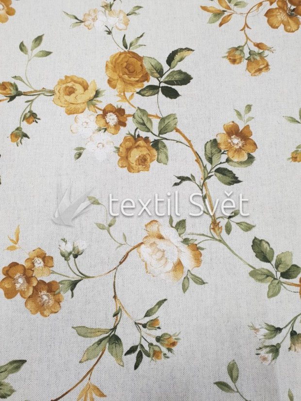 Dekorační látky směsové - dekorační látky směsové: žlutá růže, režná