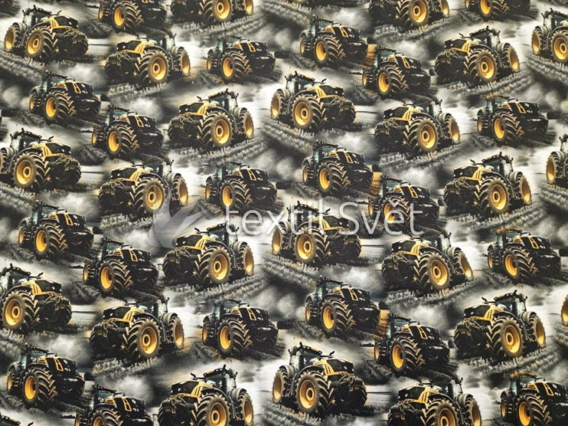 Teplákovina dětské motivy - Teplákovina vzor dětský: černé  traktory