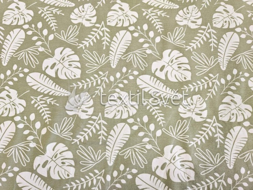 tričkoviny kytičky, listečky - tričkoviny kytičky, lístečky: listy na zelené