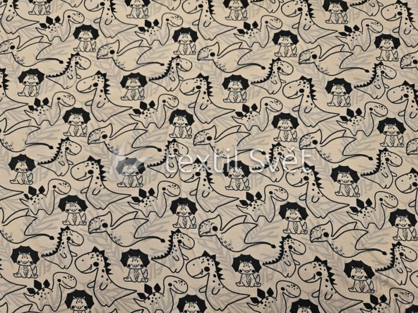 tričkoviny dětský vzor - tričkoviny dětský vzor: dráčci cool na béžové