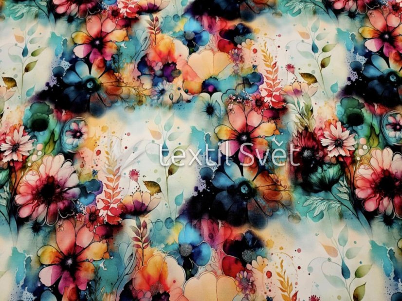 Teplákovina květiny, listy - Teplákovina vzor květinový: květy art