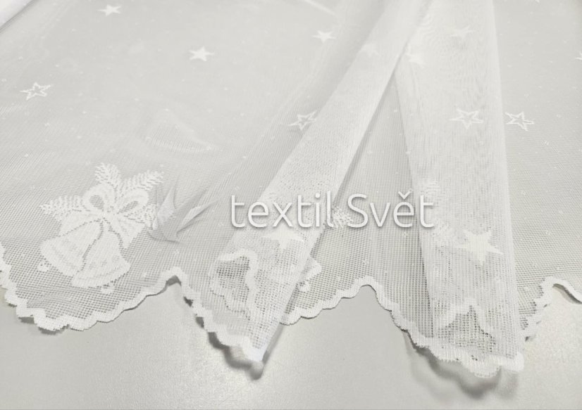 vánoční záclony - vánoční záclony: záclona pletená zvonečky s mašlí 60 cm