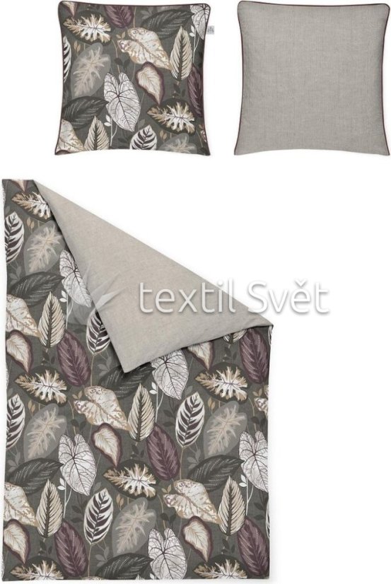 ložní souprava bavlněný satén Irisette - ložní souprava bavlněný satén Irisette: listy zelenohnědé