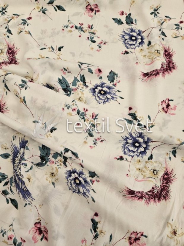 sleva viskozy šatovka - viskoza šatovka: ptáci na smetanové