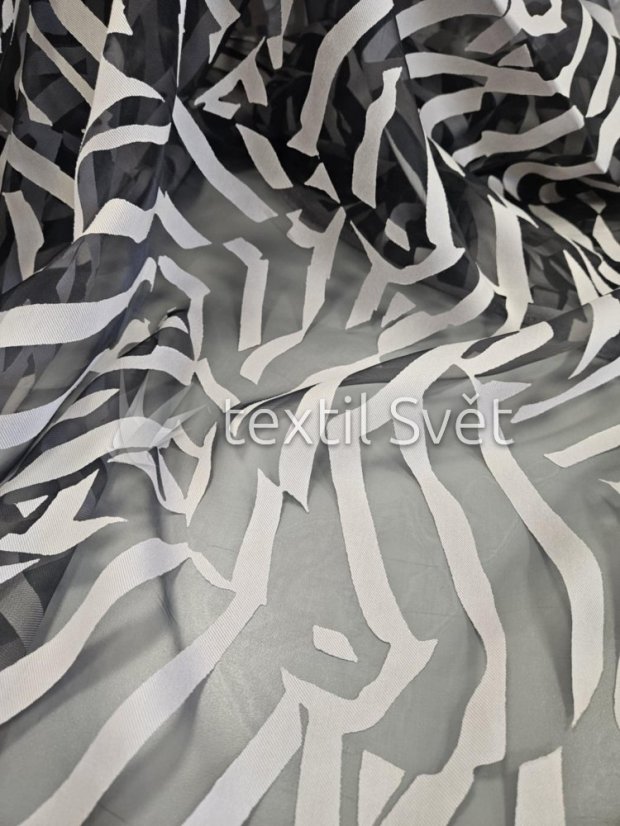 záclona tkaná vypalovaný tisk černošedá