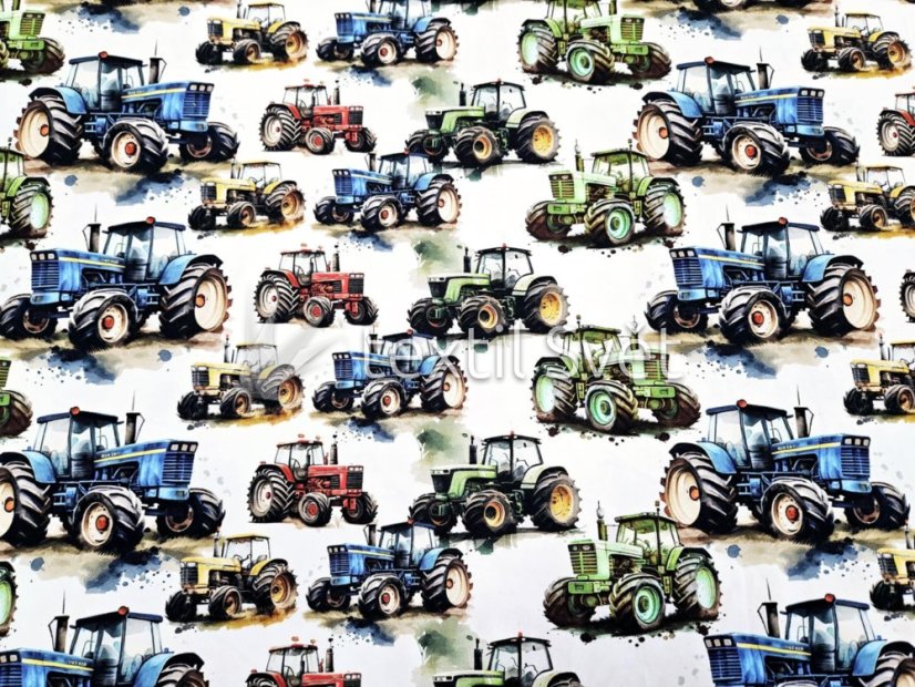 povlak na polštářek úplet 45x45 cm - povlak na polštářek úplet: traktory mix tričk