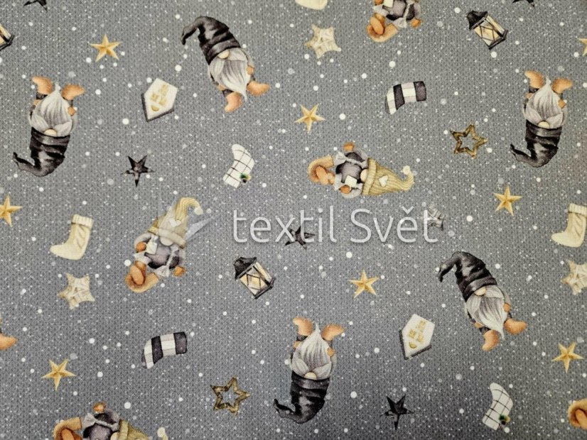 vánoční látky směsové - vánoční látky: trpaslíci na šedé