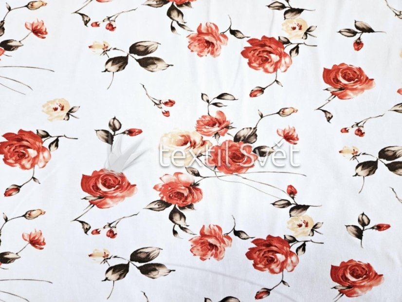 tričkoviny kytičky, listečky - tričkoviny kytičky, lístečky: růže červená