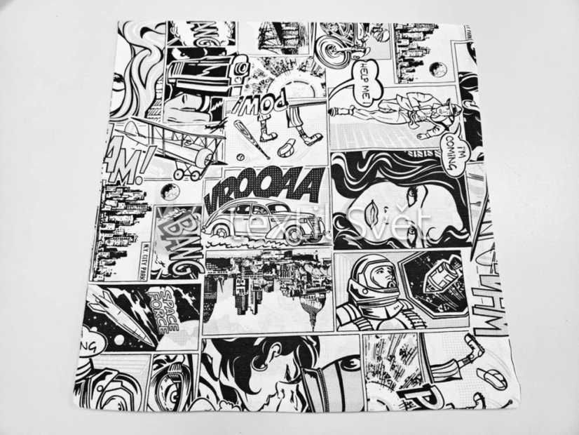 povlak na polštář bavlna, směsové - povlaky na polštářky  směsové, bavlna: komiks černobílý