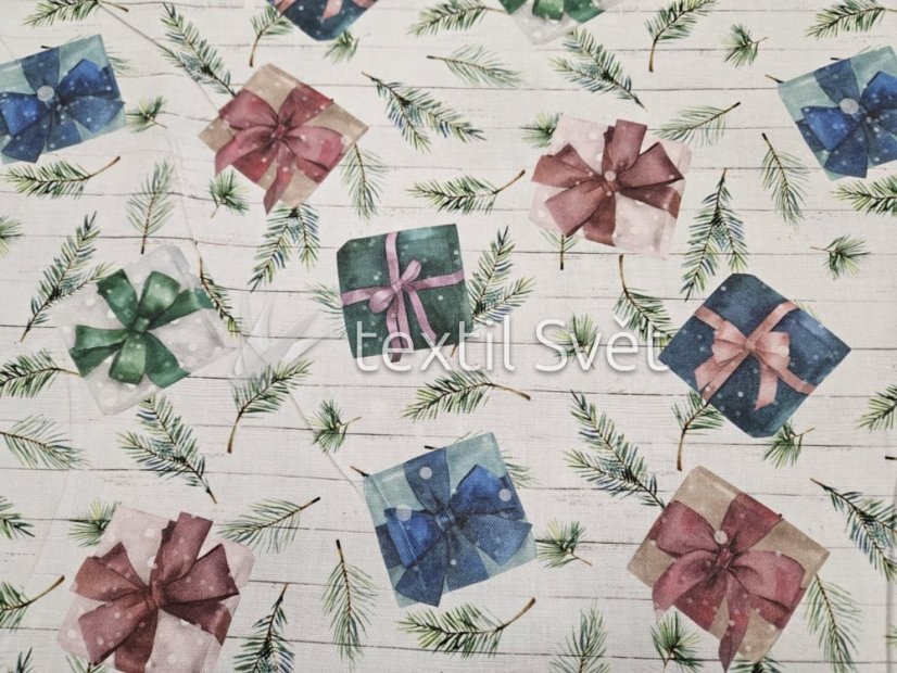 vánoční látky směsové - vánoční látky: modré, zelené balíčky
