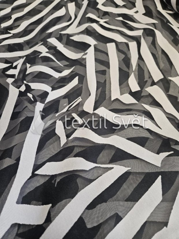 záclona tkaná vypalovaný tisk černošedá