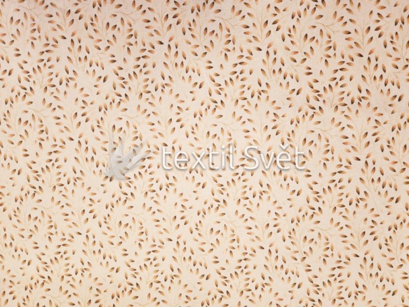 tričkoviny kytičky, listečky - tričkoviny kytičky, lístečky: hnědé lístečky na starorůžové