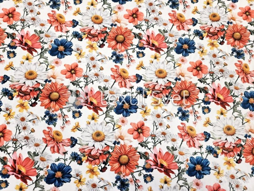 tričkoviny kytičky, listečky - tričkoviny kytičky, lístečky: barevné kopretiny 170 cm