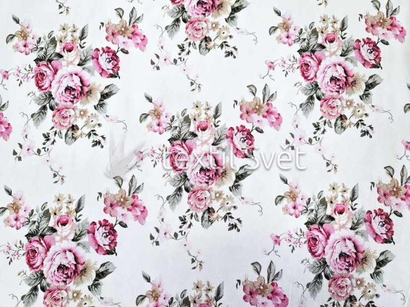 tričkoviny kytičky, listečky - tričkoviny kytičky, lístečky: růžičky na smetanové 180 cm tričkoviny kytičky, listečky - tričkoviny kytičky, lístečky: růžičky na smetanové 180 cm