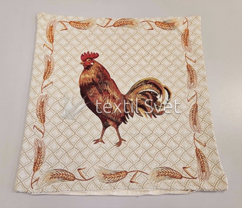 povlak na polštářek "gobelín"- zvířata - Povlak na polštářek GOBELÍN ZVÍŘATA: KOHOUT, OBILÍ