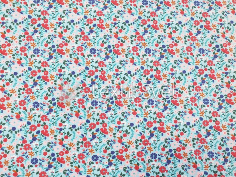 tričkoviny kytičky, listečky - tričkoviny kytičky, lístečky: kytička na modré