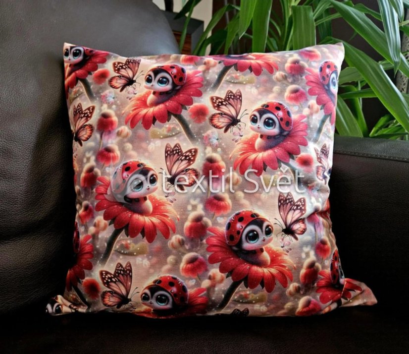 povlak na polštářek úplet 45x45 cm - povlak na polštářek úplet: berušky