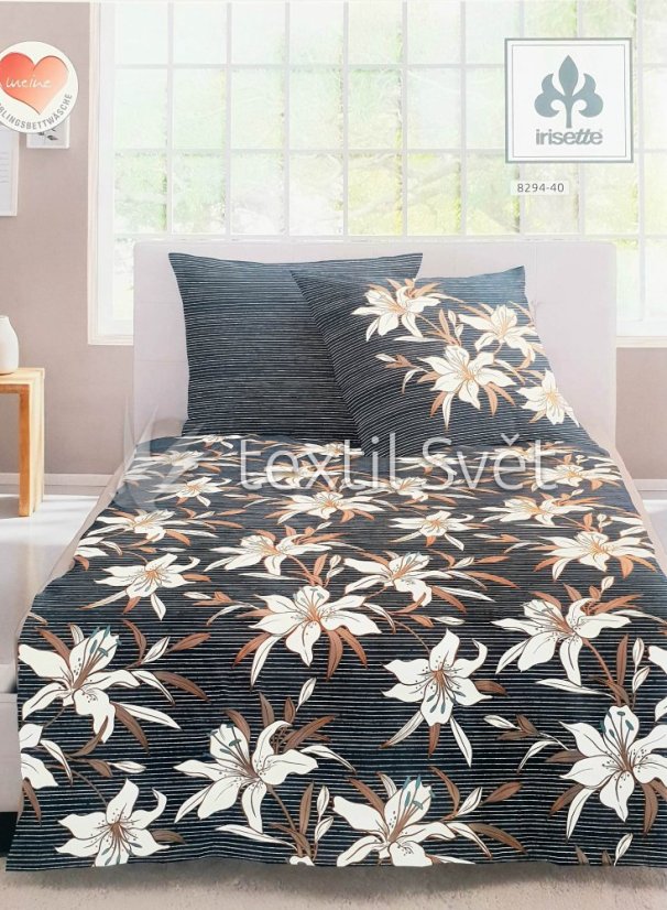 Ložní souprava bavlněný satén IRISETTE - ložní souprava bavlněný satén Irisette: lilie-černobílé Ložní souprava bavlněný satén IRISETTE - ložní souprava bavlněný satén Irisette: lilie-černobílé